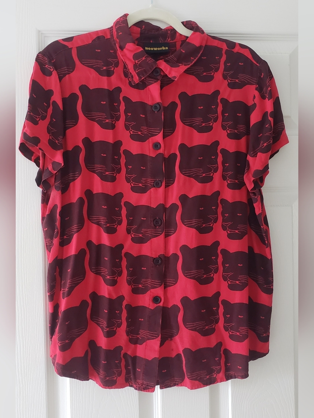 Nooworks Red and Black Panther Print Button-Down Shirt